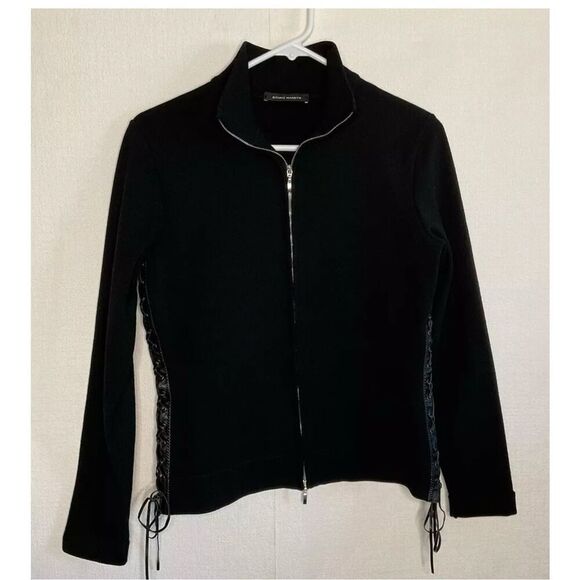 Vintage Bruno Manetti Moto Jacket Womens M Knit Sweater Zip Up Lacing Side Ride - Picture 4 of 9